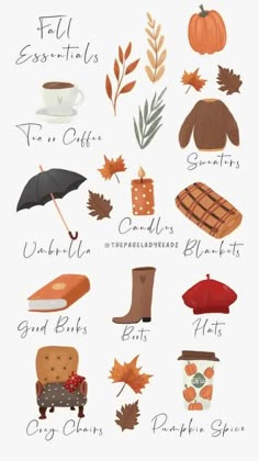 fall essentials for coffee and tea, with the words autumn written in black ink