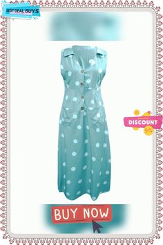 Fashion Women Sleeveless Summer Polka Dot Dress Beach Ladies V Neck Casual Midi Shirt Beach Sundress Summer Beach Sleeveless Dress With Buttons, Polka Dot Summer Sundress For Beach, Sleeveless Beach Dress With Buttons For Summer, Casual Polka Dot Sundress For Summer, Sleeveless Button Sundress For Beach, Sleeveless Buttoned Sundress For The Beach, Polka Dot Sleeveless Sundress For The Beach, Polka Dot Sleeveless Sundress For Beach, Polka Dot Sleeveless Summer Sundress