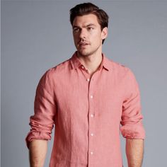 Charles Tyrwhitt Pure Linen Shirt, Brand New In Salmon Pink. Never Been Used, Nwt. Pink Shirt With Spread Collar For Summer, Pink Spread Collar Shirt For Summer, Pink Summer Shirt With Spread Collar, Pink Collared Slim Fit Top, Pink Slim Fit Collared Top, Classic Slim Fit Pink Top, Red Linen Shirt With Relaxed Fit, Pink Slim Fit Button-up Tops, Red Linen Shirt Relaxed Fit