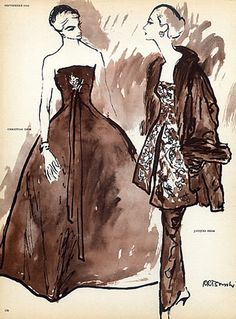 two women in evening gowns, one wearing a jacket and the other with a dress on