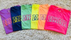 professionally screen printed with puff ink on your choice of comfort colors apparel! Neon pink - Mint puff Neon Orange - Lavender puff Neon Yellow - Blue puff Island Reef - Magenta puff Dark Blue - Yellow puff Neon Purple - Coral puff Orange Lavender, Purple Coral, Denim Short Dresses, Neon Purple, Blue Denim Shorts, Beauty Collection, Neon Orange