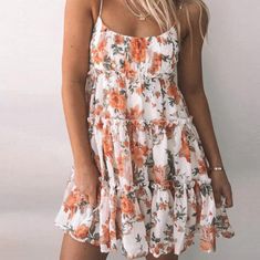 Women'S Sling Printed Sweet Sleepless Dress sold by shiook on Storenvy Summer Vacation Style, Seaside Beach, Boho Vibe, Bohemian Dress, Floral Mini Dress, Types Of Skirts, Women's Summer Fashion, Printed Mini Dress, Holiday Fashion