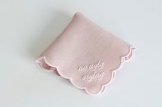 Scallop handkerchief Bridal hankie Personalized gift Embroidery custom pocket square with scallop edges Wedding handkerchief Blush pink linen Scallop edges light pink    100% linen Size - 10x10''  This listing is for handkerchief with scallop edges and additional embroidery - no ugly crying. Embroidery color the same as trim color. Contact me if you need another color of linen, longer text or have more other questions. Browse for more https://www.halfsquares.etsy.com Scallop Embroidery, Wedding Embroidery Gifts, Bridal Embroidery, Bridal Gift, Elegant Pink Handkerchiefs For Gifts, Pink Cotton Handkerchiefs For Weddings, Bridal Shower Gift, White Embroidered Handkerchiefs For Bridesmaid Gift, Embroidered Pink Handkerchiefs For Gifts