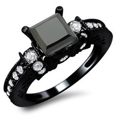 14k Black Gold Princess Diamond Engagement Ring. I love it!! I would love to own this!!!! Princess Diamond Engagement Rings, Princess Diamond Ring, Black Princess, Black Diamond Engagement, Black Diamond Ring Engagement, Elegante Casual, Black Diamond Ring, Put A Ring On It, Princess Diamond