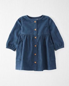 Baby Organic Cotton Corduroy Pocket Dress in Dark Sea Blue - Little Planet | Carter's Long Sleeve Dress With Corduroy Collar For Spring, Long Sleeve Corduroy Dress For Fall, Corduroy Long Sleeve Dresses For Fall, Casual Long Sleeve Cotton Dress For Fall, Cute Button Dresses For Fall, Cotton Button-up Winter Dress, Cotton Button-up Fall Dresses, Winter Cotton Button-up Dress, Cute Buttoned Fall Dresses