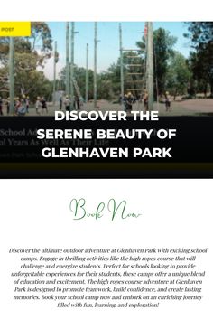 Promotional flyer highlighting Glenhaven Park's adventure activities for school camps with a "Book Now" call to action.