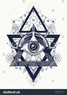 an all seeing eye surrounded by other things in the shape of a triangle and triangles