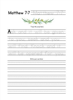 Printable Scripture Copywork Sheets Scripture For Kids, Christian Worksheets, Homeschool Handwriting, Scripture Copywork, Homeschool Copywork, Best Handwriting, Scriptures For Kids, Kindergarten Handwriting, Handwriting Practice Paper