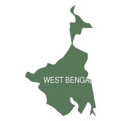 the map of west bengal with its capital and major cities in green, on a white background