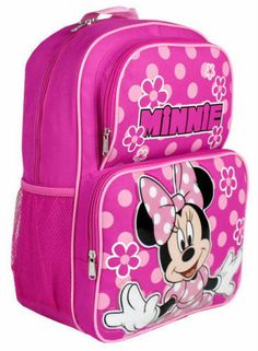 MINNIE BACKPACK ONE backpack Main compartment with zipper closure; approximately 16 in X 12 in X 5 in Front compartments with zipper closure Two side mesh pockets Cushioned adjustable shoulder straps Handle  Brand new with tag Genuine licensed product Disney Back To School Bags With Zipper Closure, Back To School Disney Bags With Zipper, Disney Style Bags With Zipper For Back To School, Disney Standard Backpack For End Of School Year, Minnie Mouse Backpack For Travel, Disney Student Backpack, Minnie Mouse Backpack For Disney Trips, Minnie Mouse Standard Backpack For Disney Trips, Character Bags For Back To School