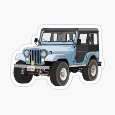 an old blue jeep sticker on a white backgrounge background, with the top off