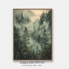 Oil Painting Winter, Tree Oil Painting, Pine Tree Forest, Pine Trees Forest, Painting Winter, Forest Print, Misty Forest, Forest Wall, Forest Wall Art