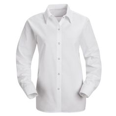 Getting the job done is as easy as 1-2-3 in our plain-front pocketless work shirt. With a gripper-front closure and a tuckable straight hem, this shirt makes looking professional for work a snap. And the durable fabric with a soil releasing ability and a wickable finish helps keep this shirt clean and proper even after a long shift. Stay clean and focused in this specialized work shirt for women. Size: 3XL. Color: White. Gender: female. Age Group: adult. Plain Long Sleeve Workwear Shirt, Plain Long Sleeve Shirt For Work, Professional Long Sleeve Shirt With Button Closure, Long Sleeve Professional Top With Button Closure, Professional Long Sleeve Top With Button Closure, Long Sleeve Dress Shirt For Workwear, Plain Button-up Tops For Workwear, Professional Long Sleeve Buttoned Top, Long Sleeve Dress Shirt With Placket For Work