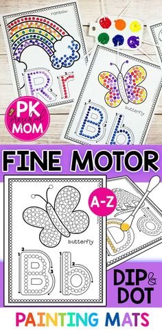 the printable alphabet worksheet for fine motor and letter b is shown in three different colors