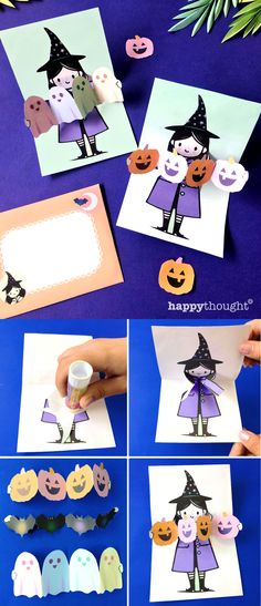 Cute witch paper craft for Halloween Animal Masks Diy, Diy Halloween Witch, Black And White Halloween, Pop Up Card Templates, White Halloween, Puppet Crafts, Halloween Card, Family Crafts, Printable Templates