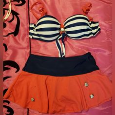 Nwot Swimsuit Bikini, Missing A Button, Size S Summer Beach Swimwear With Button Closure, Navy Lined Swimwear For Beach, Summer Beachwear Swimwear With Button Closure, A Button, Womens Swim, Red Blue, Red And Blue, Color Blue, Swimming