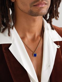 David Yurman's brushed 18-karat gold pendant is set with lapis lazuli, a flecked gemstone that represents courage and strength. Wear it on a slim chain, we'll let you choose whether to stack it. Yellow Gold Lapis Lazuli Jewelry With Polished Finish, Polished Yellow Gold Lapis Lazuli Jewelry, Luxury Blue Square Pendant Necklace, Luxury Blue Locket Necklace, Luxury Blue Locket Jewelry, Blue Medallion Jewelry With Polished Finish, Luxury Blue Square Pendant Jewelry, Blue Tarnish Resistant Pendant Jewelry, Blue Tarnish-resistant Pendant Jewelry