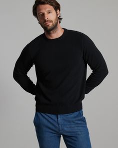 DESCRIPTIONThis round-neck men's sweater is crafted from plain knitted kid cashmere, an extremely fine and soft fibre, obtained exclusively from the undercoat of the Hircus goat kids. The sweater features a neckline trim with an original zigzag pattern. Its precious and exclusive yarn makes this garment the luxury version of an essential knitwear item.FABRICSThe "kid cashmere" yarn is obtained from the undercoat of Hircus goats kids. The natural molt allows to harvest this precious, exclusive an Goat Kidding, Zigzag Pattern, Cashmere Yarn, Zig Zag Pattern, Round Neck Sweaters, Men's Wardrobe, Black Kids, Men's Sweater, Zig Zag