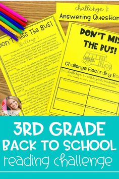 the 3rd grade back to school reading challenge with two books and pencils on top