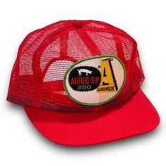 Aureo S-P 250 Pig Farmer Patch Snapback Hat 80s Trucker Cap by Swingster USA Circa: 1980's Description: Aureo S-P 250 Pig Farmer Medicine Patch All-Mesh Snapback Trucker Hat. Made in the USA by Swingster. Size: Snapback - One size fits most - Adult. Condition: Appears unworn(see pics). Snapback is in great shape(see pics). Colors are great(see pics). Brim is not broken, and flat(see pics). Sweatband appears unworn(see pics). ** To protect hats, all are packed in protective bag & shipped boxed. * Retro Summer Baseball Cap, Retro Summer Snapback Hat, Vintage Snapback Hat For Summer, Vintage Snapback Hat For Summer Outdoor, Vintage Summer Baseball Cap, Vintage Snapback Hat For Summer Outdoor Activities, Retro Baseball Cap With Curved Brim, Vintage Red Snapback Hat For Outdoor, Retro Red Trucker Hat