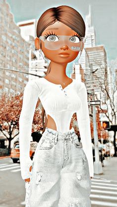 a digital painting of a woman in white shirt and ripped jeans standing on the street