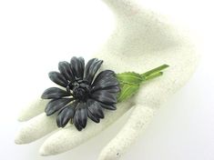 1960s Large Enameled Black Flower Brooch 3-3/4" - shopgoodwill.com