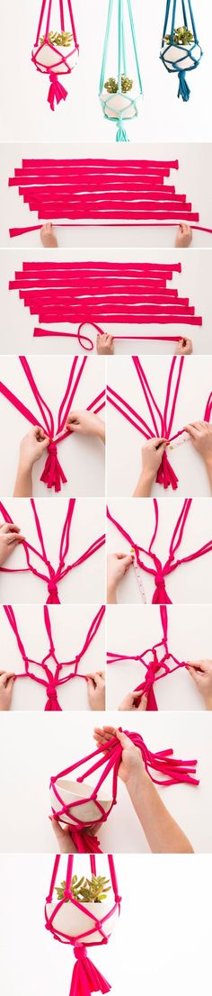 the steps to make an origami chandelier out of strips of red string