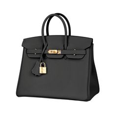 a black handbag with a lock on it