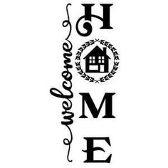 the word home is written in black and white with a house on it's side