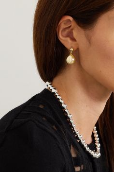 Founded by sisters, Amalie and Cecilie Moosgaard, LIÉ STUDIO's pieces work well for every occasion. Crafted from gold-plated silver, these 'Julie' earrings have bulbous drops that swish beneath spherical studs. Wear them alone with a simple dress or tailoring for a timeless look. Formal Gold Jewelry With Pearl Drop, Elegant Yellow Gold Pearl Earrings With Polished Finish, Formal Gold Pearl Drop Jewelry, Elegant Gold Pearl Earrings With Polished Finish, Elegant Shiny Finish Luxury Earrings, Luxury Gold Sterling Silver Clip-on Earrings, Formal Tarnish Resistant Pearl Earrings, Luxury Gold-tone Jewelry Set With Matching Earrings, Luxury Gold-tone Jewelry With Matching Earrings