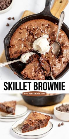 skillet brownie with ice cream and chocolate chips