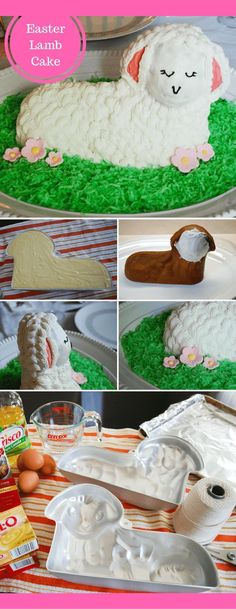 a collage of photos showing how to make a sheep cake