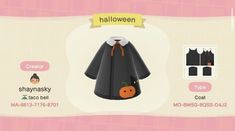 an animal crossing character is wearing a black coat with orange pumpkins on the front