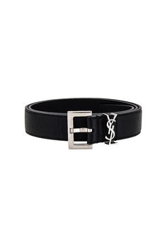 Find SAINT LAURENT Belt on Editorialist. Saint Laurent Belt in Black Grained genuine leather. Made in Italy. Measures approx 1H. Brushed silver-tone buckle closure. Interlocking logo hardware on front. SLAU-MA17. 634440 BRM0E. About the designer: SAINT LAURENT has been influencing and revolutionizing the fashion industry since the debut of its iconic ‘Rive Gauche’ collection in 1966 - the couture house was the first to create a ready-to-wear capsule. The sleek, precisely tailored staples, like t Saint Laurent Belts, Black Leather Belt With Silver-tone Logo Plaque, Silver Leather Belt With Logo Plaque, Designer Silver Belt With Buckle Closure, Luxury Silver Belt With Buckle Closure, Elegant Black Belt With Silver-tone Logo, Classic Leather Belt With Silver-tone Logo Plaque, Designer Silver Leather Belt, Classic Black Belt With Palladium Hardware