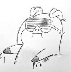 a drawing of a pig wearing 3d glasses