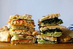 several sandwiches stacked on top of each other