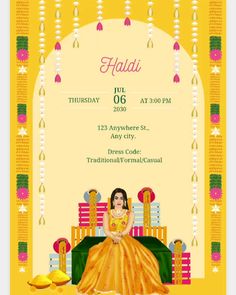 order on 7002018274 #haldiinvitation Haldi Ceremony Invitation, Event Graphics, Dress Codes, Colorful Art, Indian Wedding, Wedding Invitations