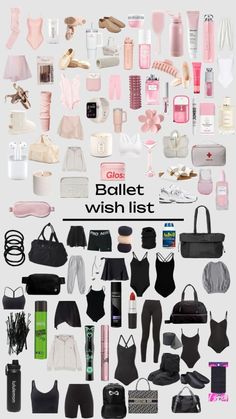 a large collection of women's bathing suits and bras with the words ballet wish list