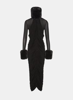 Faux-Fur Trim Midi Dress Magda Butrym, High Neckline, Fur Trim, Faux Fur, Midi Dress, Trim, Skirt, Clothes For Women, Black