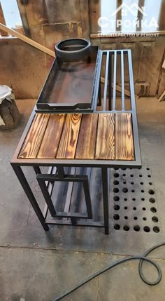 the table is made out of wood and metal