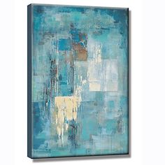 an abstract painting on canvas with blue and white colors, it looks like something from the ocean