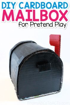 a mailbox with the words diy cardboard mailbox for pretend play