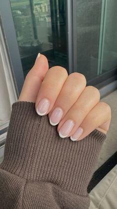 Short almond shaped thin neutral french nails #frenchnails #shortnails #neutralnails Very Short Almond French Tip Nails, Neutral Almond Nails French Tip, Short Almost French Nails, French Nails In Short Nails, Tiny French Tip Nails Almond, Short French Tip Polygel Nails, French Nails Almond Shape Short, French Vs American Nails, Almond French Tips Short