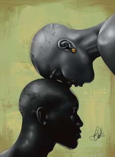 two people are facing each other with their heads touching