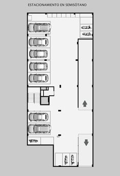 the floor plan for an office building with two cars parked in it and three people walking around