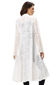 Adore Premium eyelet embroidered lightweight duster jacket. Super comfy fabric, so cute !! Trusted brand. Color: White Size: XL (only size available) B2/2418 Lace Duster, Fall Winter Jacket, Glam Christmas, Sleek Dress, Cloth Belt, Duster Jacket, Fall Denim, Cardigan Sweater Dress, Romantic Lace