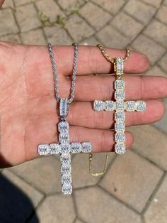 Iced Out Diamond Cross Jewelry, Diamond Cross Necklace Iced Out, Silver Iced Out Cross Pendant Necklace, Iced Out Diamond Cross Pendant Jewelry, Iced Out Cubic Zirconia Cross Pendant Necklace, Iced Out Cross Necklace With Cubic Zirconia, Iced Out Diamond White Cross Jewelry, 10k Gold Chain, Red Stone Ring