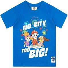 Boys Paw Patrol The Movie T-Shirt. Get ready to be adventuring in this cute Paw Patrol The Movie t-shirt. This blue short sleeve tee features Marshall and the pups surrounded by the slogan No City Too Big and some fireworks. Completing the top with a cute Paw Patrol the Movie logo patch. Any Paw Patrol fans will love this adorable tee to complete their closet. Size: 18M.  Gender: male.  Age Group: kids. Paw Patrol The Movie, Paw Patrol Movie, Movie Tees, Kid Character, Kids Clothes Boys, Movie T Shirts, Blue Tshirt, Kid Tees, Boys Shirts