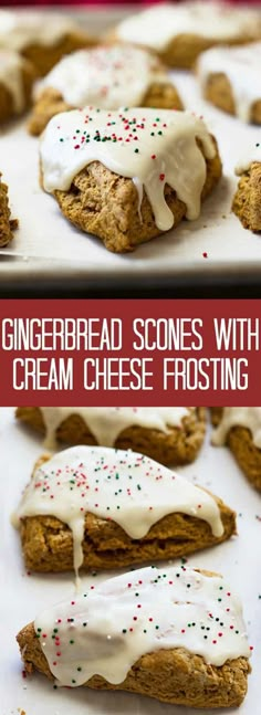 gingerbread scones with cream cheese frosting and sprinkles on top