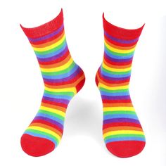 These vibrant and colorful socks will make every day brighter! Pair them with shorts, jeans, skirts or just wear them with pajamas! These socks will just make you smile and they may even make you start dancing when no one is looking! 70% cotton, 25% polyester, 5% spandex Sock size: 9-11 Shoe size: 4-10 Machine wash, tumble dry low Fun Multicolor Socks For Spring, Fun Multicolor Spring Socks, Playful Red Cotton Socks, Playful Multicolor Cotton Socks, Fun Multicolor Summer Socks, Pride Socks, Have A Sweet Dream, Women Crew Socks, Mens Crew Socks